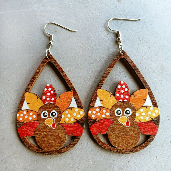 Wholesale Cartoon Thanksgiving Turkey Wooden Earrings JDC-ES-HeYi097