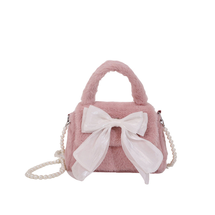 Wholesale Cute Bow New Plush Bag Commuting Plush Plush Pearl Handheld Single Shoulder Crossbody Bag