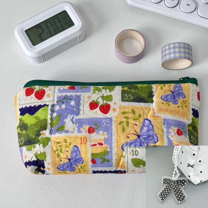 Wholesale Canvas Cream Floral Pencil Case Large Capacity Makeup Bag