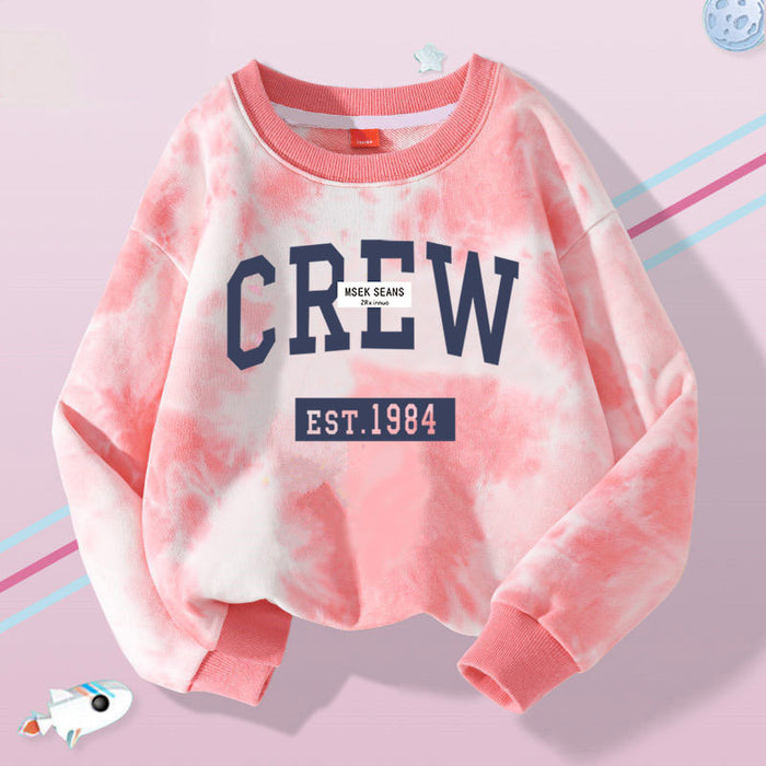 Wholesale Spring and Autumn New Children's Sweatshirts Casual Versatile Trendy Baby Girl Small Children's Tie-dye Cute Cartoon Tops JDC-CTS-QNE003