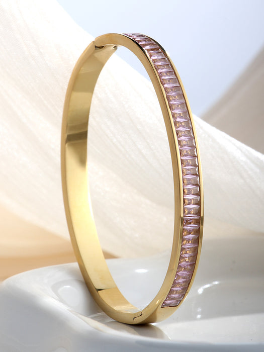 Wholesale Stainless steel bracelet with half-circle full diamond clasp