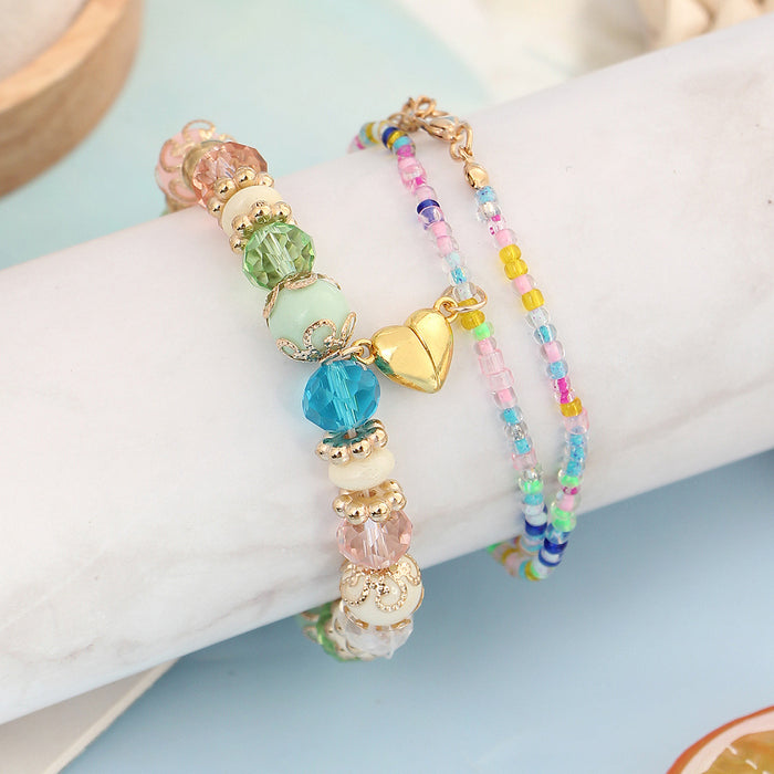 Wholesale Multi layer bead bracelet, heart-shaped pendant, colorful gift jewelry