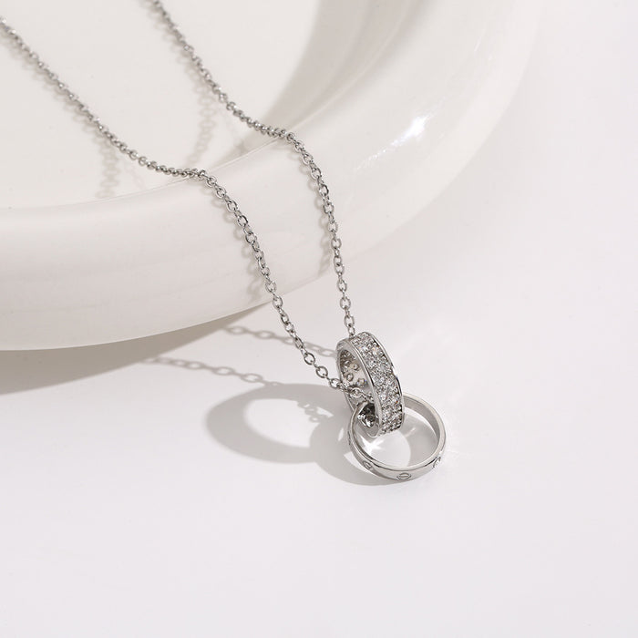 Wholesale Double-ring Button Women's Titanium Steel choker necklace