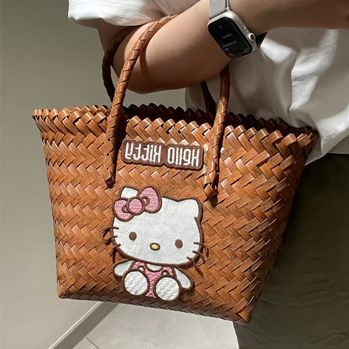 Wholesale Cute Cartoon Rags Woven Bag Imitation Straw Woven Bag Seaside Shoulder Handbag