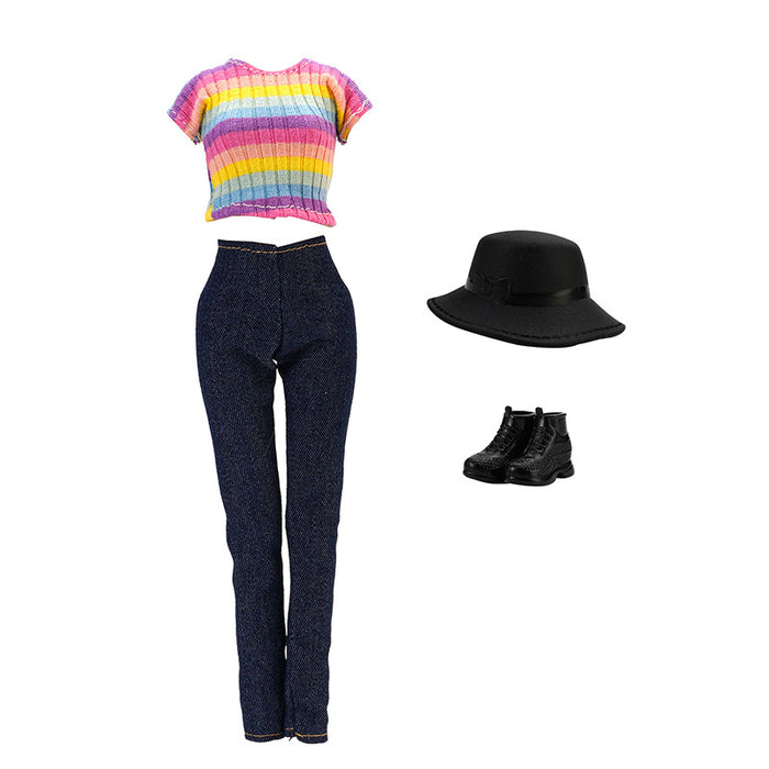 Wholesale 11 inch doll fashion travel variety of striped shirt jeans