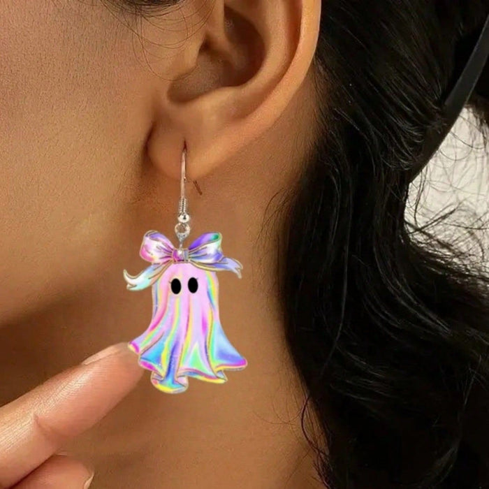 Wholesale Halloween Acrylic Ghost  Earrings Cartoon Print Party Jewelry Accessory MOQ≥2