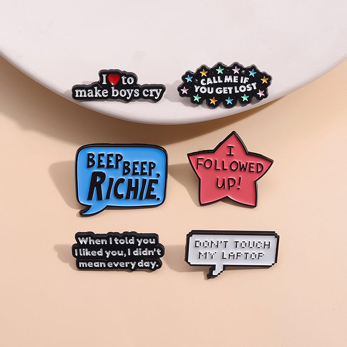 Wholesale Creative English Letter Brooch Inspirational Saying Badge Zinc Alloy Metal Pin Fashion Accessory