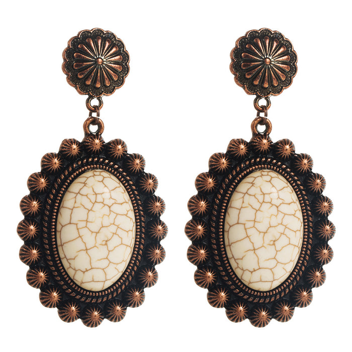 Wholesale Turquoise alloy vintage geometric earrings