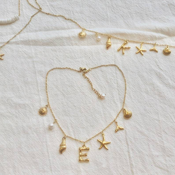 Wholesale Ocean Series Necklace Women's 18k Gold-plated Stainless Steel Conch Sea Star Color-free Necklace