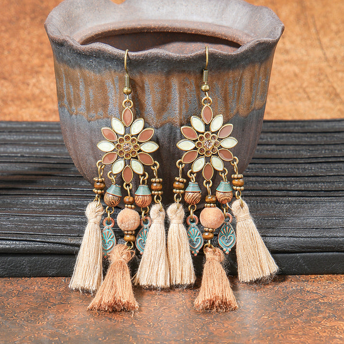 Wholesale Bohemian Tassel Geometric Earrings - Retro Ethnic Style Fashion Accessory MOQ≥2