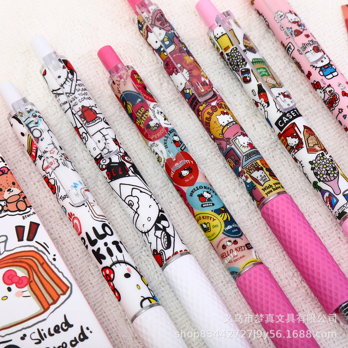Wholesale 6pcs Cute Toast Cat Press Pen Quick-drying Cartoon Gel Pen
