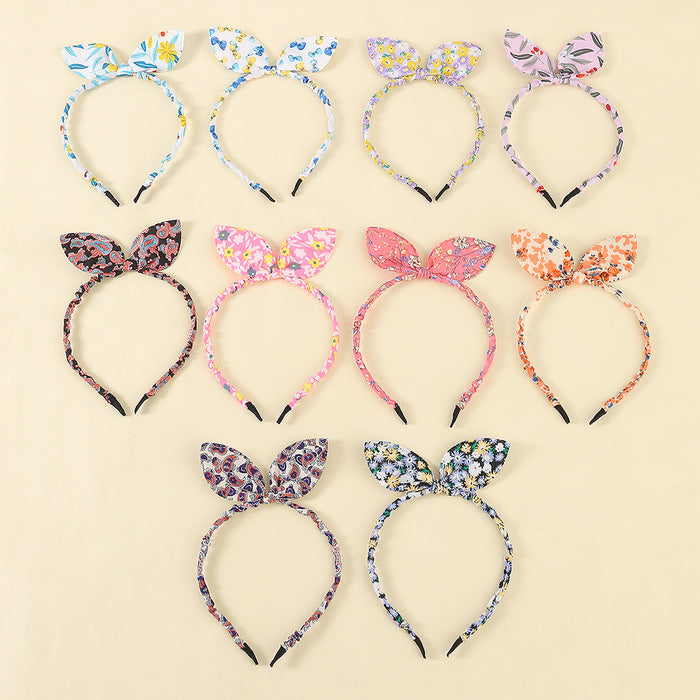 Wholesale Fabric Floral Rabbit Ears Bow Headband JDC-HD-YueS002