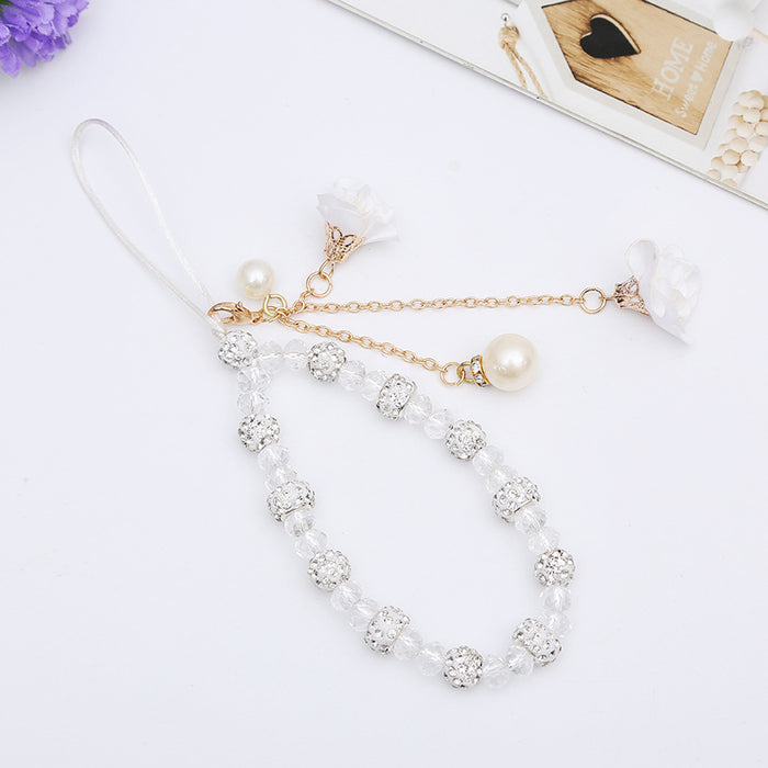 Wholesale Cropped Creative Plaster Flower Mobile Phone Lanyard Crystal Pendant Necklace Phone Case Charm Women's Accessories