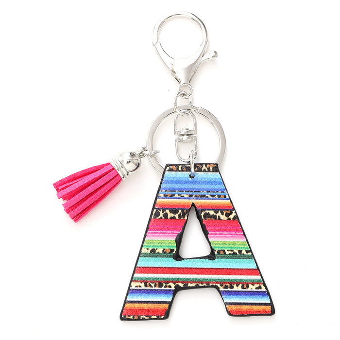 Wholesale Tassel Rainbow Letters Leopard Leather Keychain JDC-KC-YiTian016