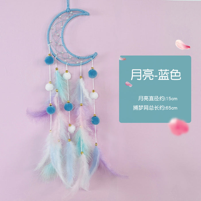 Wholesale Cat Head Dreamcatcher Hanging Ornament Handmade Pink Feather Decor MOQ≥2