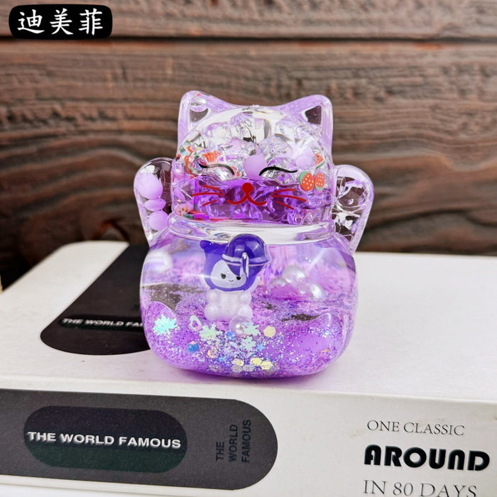 Wholesale Oil Drops Liquid Sand Bottle Acrylic Oil Ornaments Dripping Lucky Cat Oil Leakage Small Gift