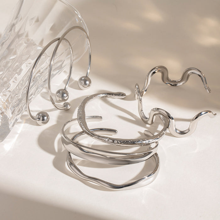 Wholesale Stainless Steel Irregular Texture Spherical Open Titanium Steel Bracelet