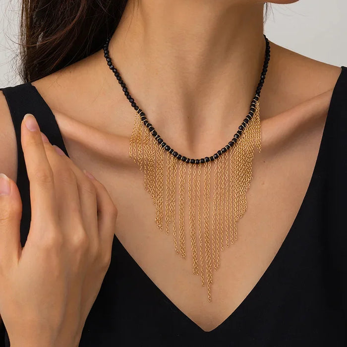 Wholesale Exaggerated jewelry, bead chain pendant, personalized niche chain, tassel necklace