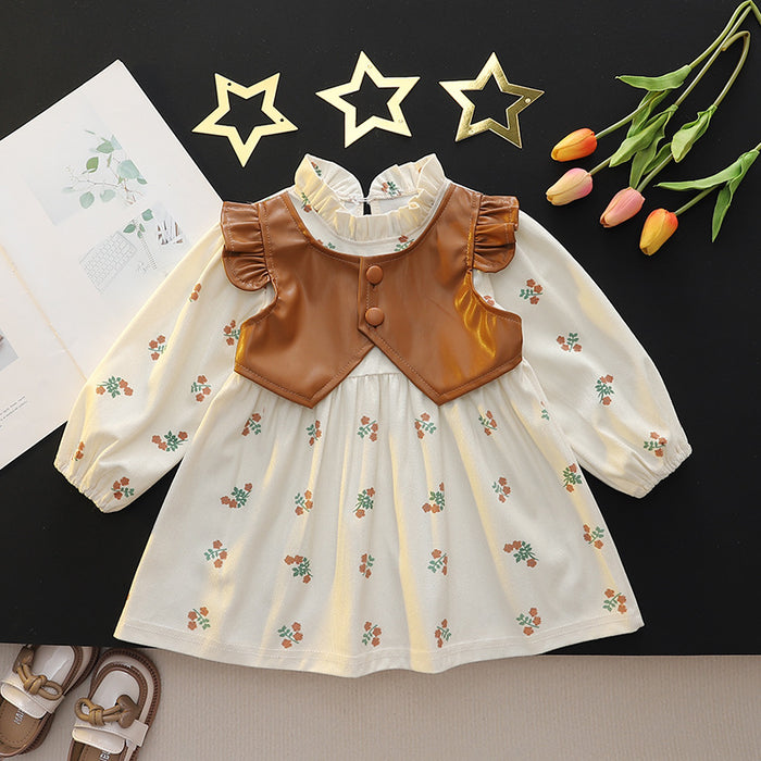 Wholesale Leather Vest Printed Stitching Children's Skirt JDC-CTS-MianY019