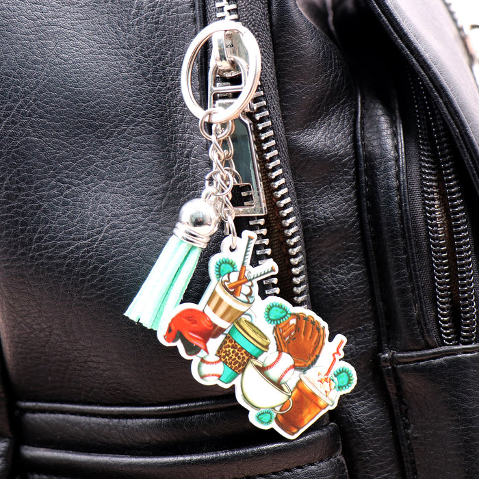 Wholesale Baseball Coffee Acrylic Tassel Keychain JDC-KC-XiaoYan006