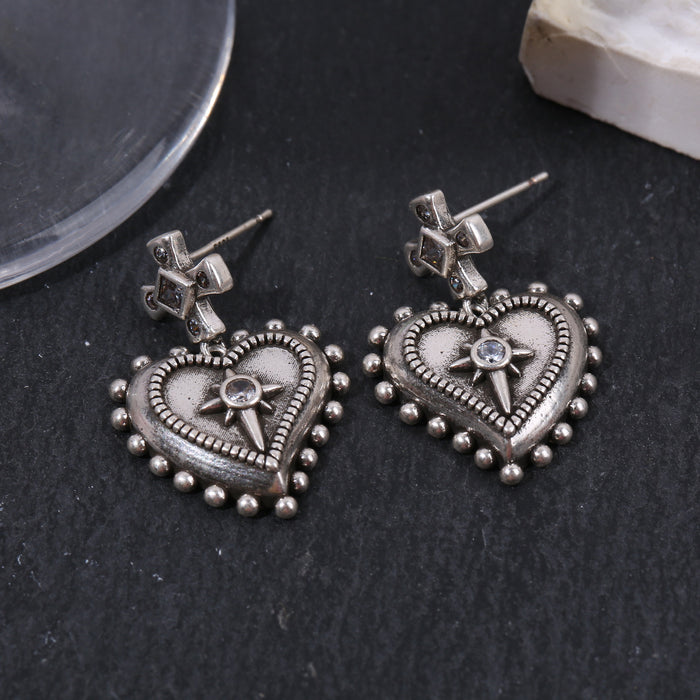 Wholesale Retro distressed heart earrings niche retro earrings