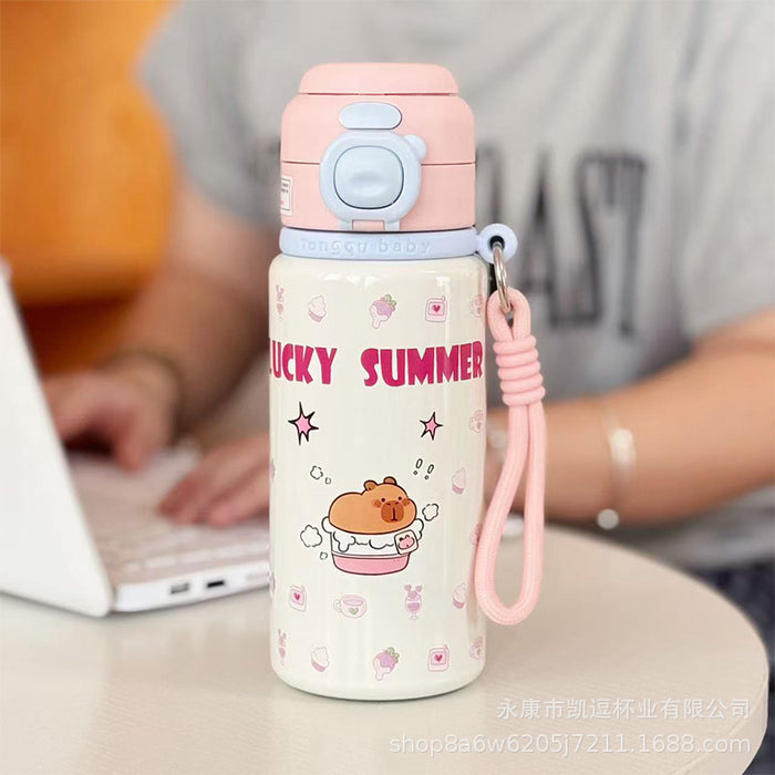 Wholesale Thermos Cup Stainless Steel Double Drinking Cup Cartoon Cute Girls Straw Cup