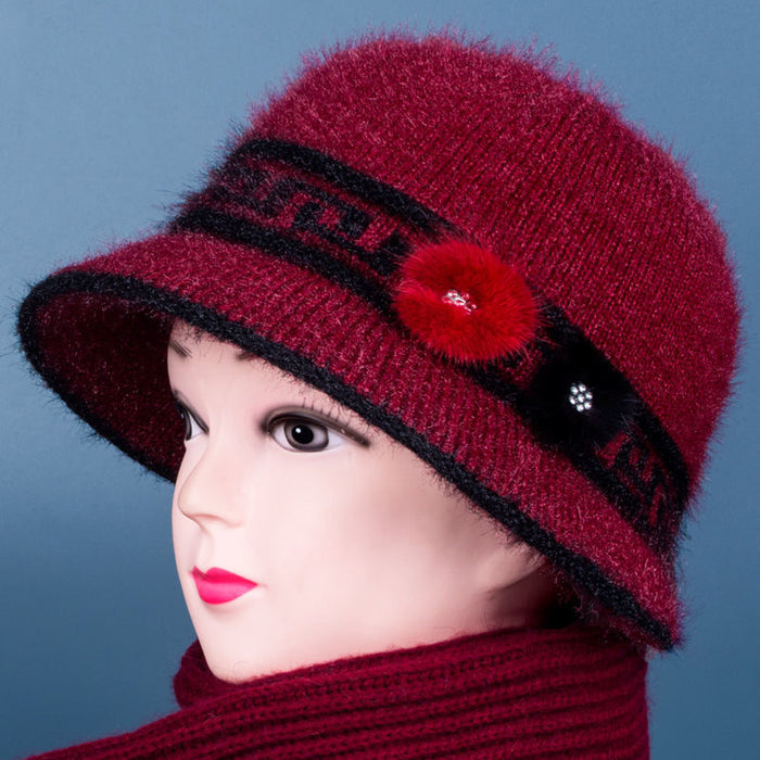 Wholesale Old lady hat autumn and winter fleece-lined basin hat middle-aged and elderly women warm knitted hat