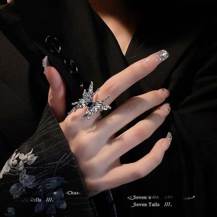 Wholesale Small niche design, high-end liquid butterfly opening ring, personalized index finger ring
