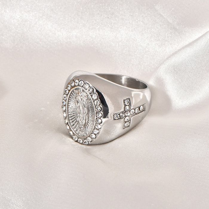 Wholesale Hip-Hop Jewelry Titanium Steel Gold-Plated Diamond Men' s Ring