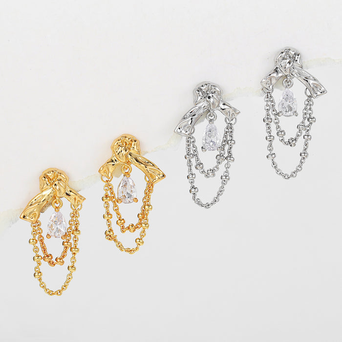 Wholesale Elegant and luxurious earrings with zircon bow and tassel