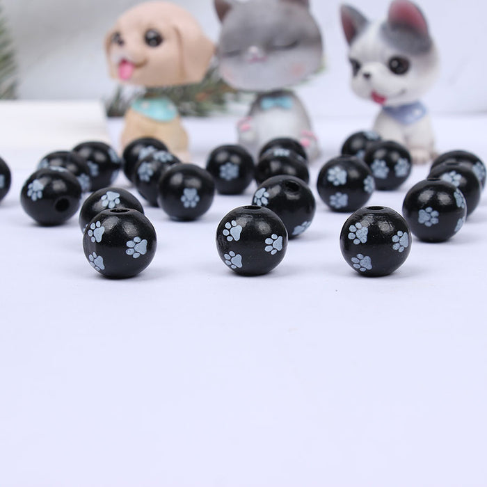 Wholesale 50PCS Dog Paw Pink Black Cat Paw Bone Wooden Beads JDC-BDS-TianYue020