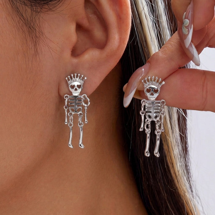 Wholesale Skeleton Skull Earrings Alloy Silver Plated Fashion Accessory