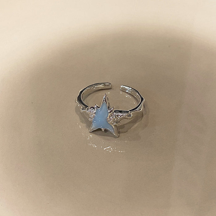 Wholesale Imitation Jade Marrow Butterfly Ring, Rotating Four Leaf Clover Flower Style, Stacked with Finger Ring