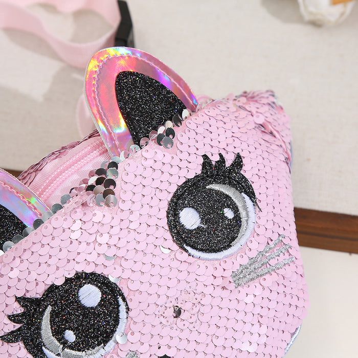 Wholesale Cat children's shoulder bag sequin pink crossbody