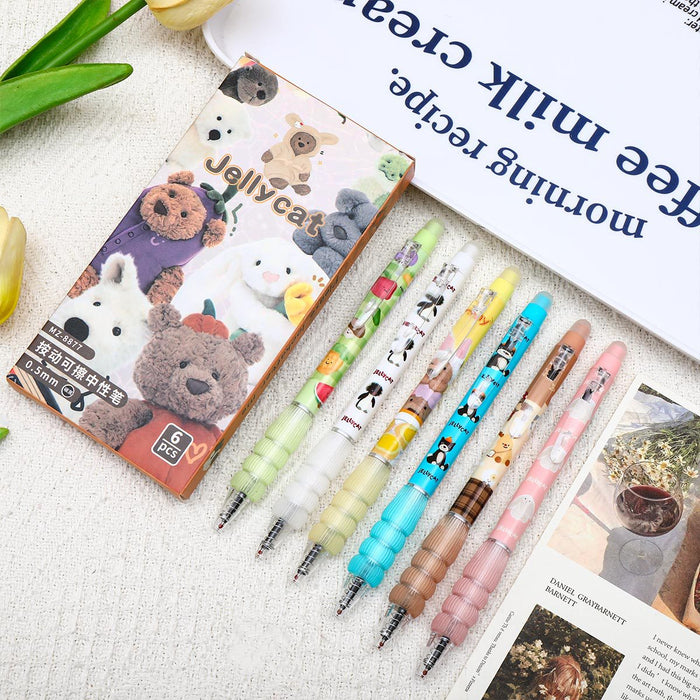 Wholesale 6pcs/box Cartoon Erasable Pen Quick-drying Press Erasable Gel Pen Cute Thermal Erasable Pen