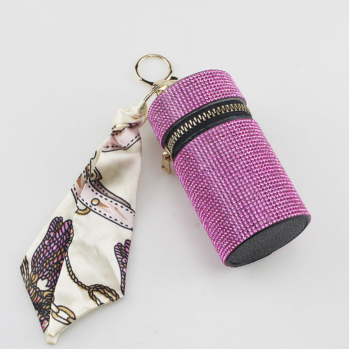 Wholesale Purple Rhinestone Lipstick Perfume Bottle Keychain Bag Charm Everyday Car Key Accessory