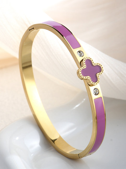Wholesale Four-leaf clover green oil-drop bracelet titanium steel