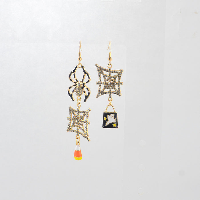 Wholesale Electroplated Zinc Alloy  Earrings Pumpkin Skull Ghost Face Tassel Zircon For Boutique Resale