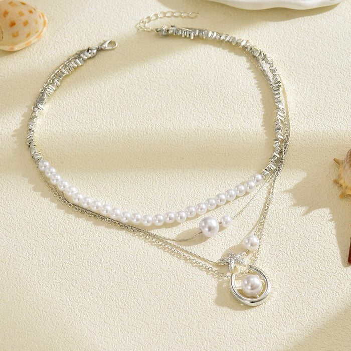 Wholesale New Fashionable Retro Imitation Pearl Necklace Alloy Pendant Jewelry Necklace