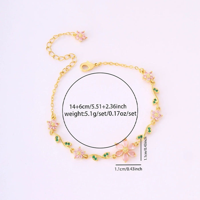 Wholesale Pink Flower Luxury Zircon Gesture Bracelet
