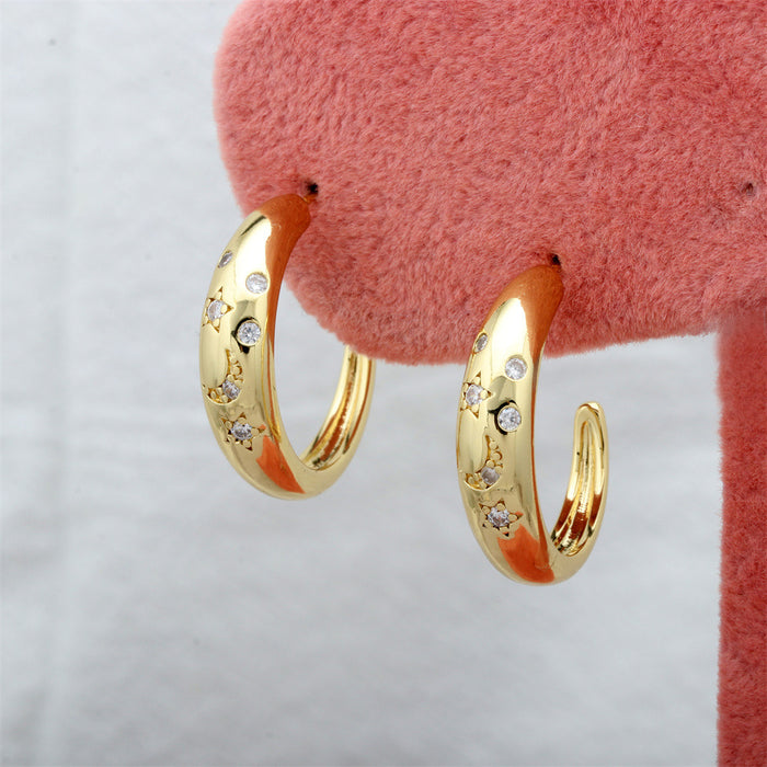 Wholesale Earrings Micro Set Zircon C Shape Star Moon Vintage Gold Plated JDC-ES-PREMTIANY002