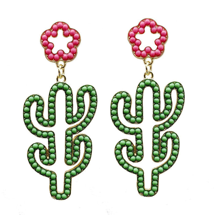 Wholesale Earrings Alloy Pineapple Flamingo Cactus Rice Beads MOQ≥6pairs JDC-ES-SuoC001