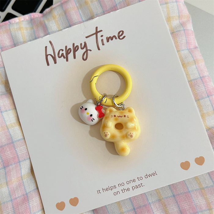 Wholesale Cute Cartoon Donut Cat Key Ring Siamese Cat Keychain School Bag Headset Pendant