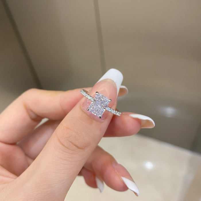 Wholesale Ice Flower Zircon Rectangular Zircon Row Diamond Silver Ring JDC-RS-ShiTL003