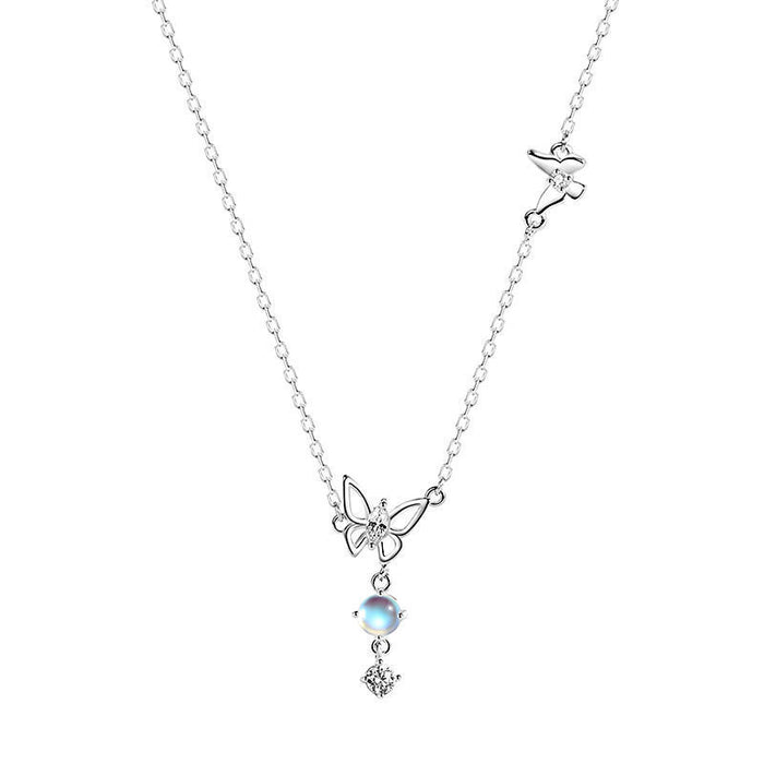 Wholesale Minimally designed moonstone butterfly tassel pendant, niche design necklace, collarbone chain