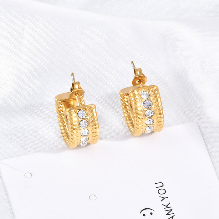 Wholesale  Diamond twisted thread stainless steel geometric earrings  C- shaped earrings for women