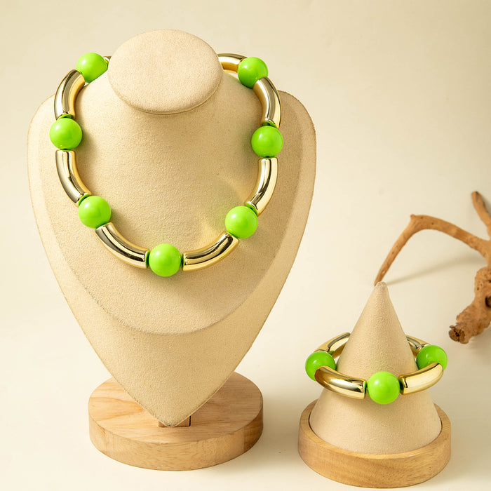 Wholesale Fashionable Geometric Contrast Color Curved Tube Bead Jewelry Set Plastic Boutique Resale Accessory MOQ≥2