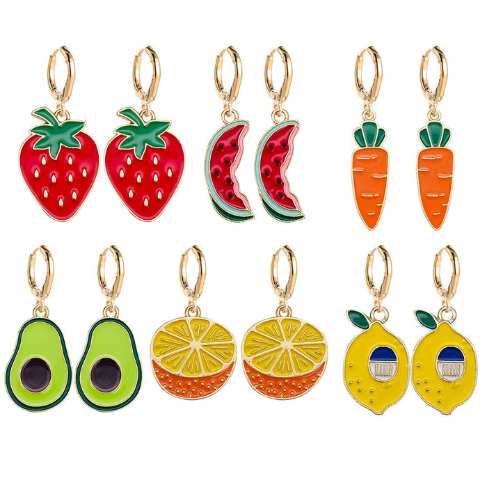 Wholesale fruit earrings Lemon avocado strawberry cute fruit alloy drop earrings jewelry