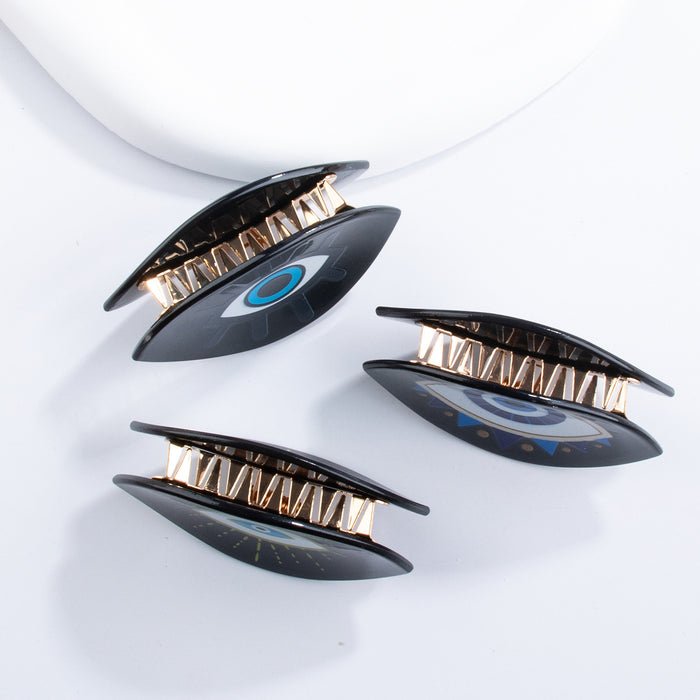 Wholesale Devil' s Eye Hairpin Black Acrylic Clip Nine Eyes Printed Hairpin Headwear Personalized Shark Clip