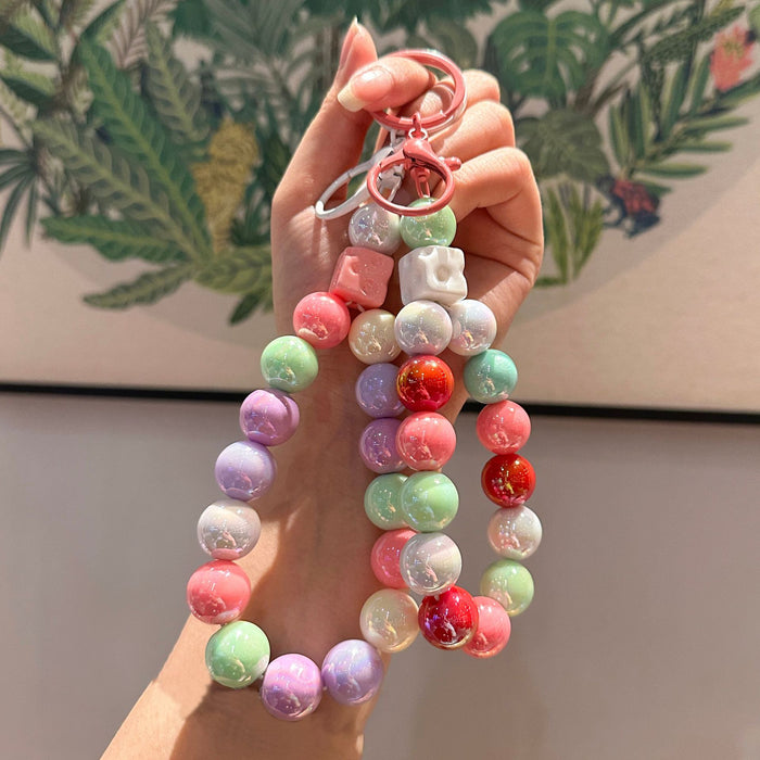 Wholesale Creative and Colorful Electroplated Bead Keychain Accessories Hand Chain Backpack Car Keychain